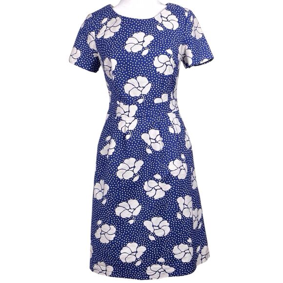 BODEN Sierra Textured Floral Polka Dot Dress Size 4 Blue White Short Sleeve EUC - Picture 3 of 16